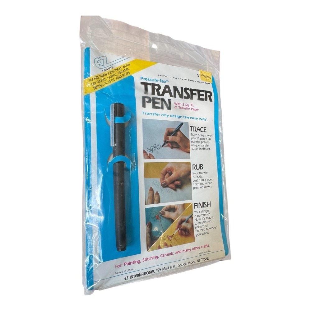 Vintage EZ Crafts Pressure-fax Transfer Pen Paper Kit Painting Ceramic NOS